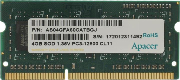 Оперативная память Apacer DDR3 4GB 1600MHz SO-DIMM PC3-12800 CL11 1.35V Retail 512*8 3 years AS04GFA60CATBGJ/DV.04G2K.KAM