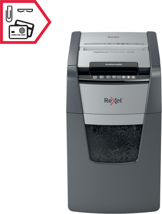 Уничтожитель бумаг Rexel Optimum AutoFeed 150M, с автоподачей, P-5, 2х15 мм, 150 лист. одновременно, 44л [2020150meu]