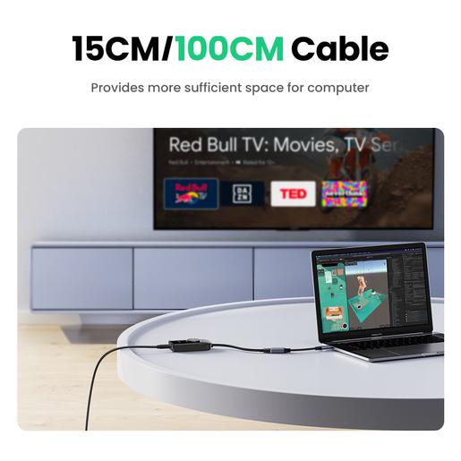 Аудио переходник UGREEN CM129-40964 USB to AUX 3.5mm, Mic & Ear, выход 1 - зеленый порт 3,5 мм для наушников, выход 2 - красный порт 3,5 мм для микрофона, выход 3 - комбинированный разъём для гарнитуры, функция отключения наушников и микрофона и регулято