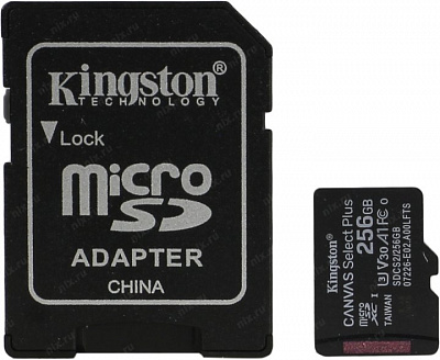 Карта Памяти micro SDXC 256Gb Kingston Canvas Select Plus UHS-I U3 V30 A1 + ADP (100/85 Mb/s) SDCS2/256GB