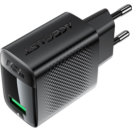 Зарядное устройство с зарядным кабелем ACEFAST A90 QC18W GaN single USB-A charger with charging cable USB-C-USB-A EU - Black AF-A90P3-BK