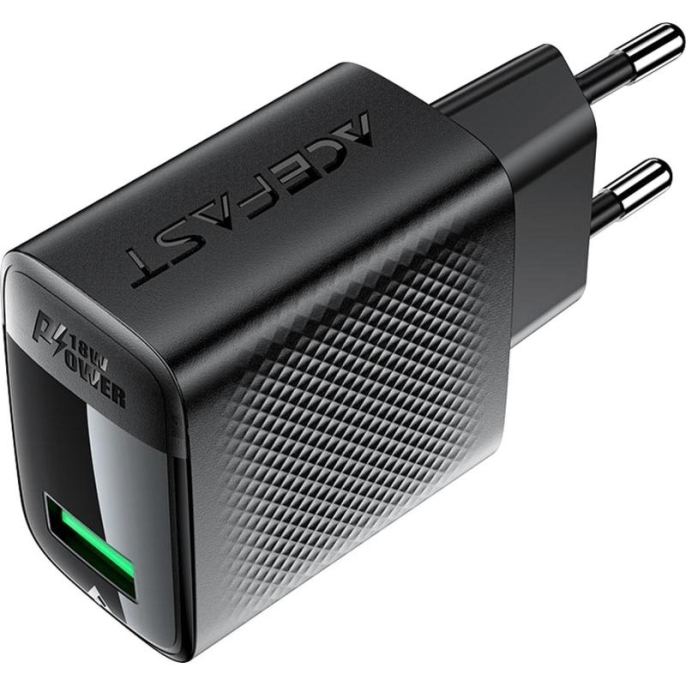 Зарядное устройство с зарядным кабелем ACEFAST A90 QC18W GaN single USB-A charger with charging cable USB-C-USB-A EU - Black AF-A90P3-BK
