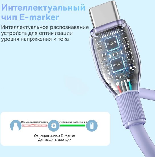 Кабель Baseus P10355702511-B3 Pudding Series Fast Charging Cable Type-C to Type-C 100W 1.2m Nebula Purple (CB000055)