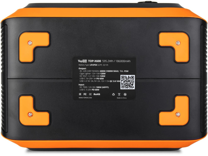 Электростанция портативная TopON TOP-X600 186000mAh 10A QC3.0/PD3.0 3xUSB черный/оранжевый 103257