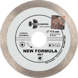 Диск алмазный отрезной TRIO-DIAMOND сплошной 115x22.23 New Formula Wet, W401
