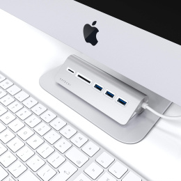 USB-концентратор Satechi Type-C USB Hub & Micro/SD Card Reader. Интерфейс USB-C. 3 порта USB 3.0 , слоты для карты памяти. Цвет серебряный. (ST-TCHCRS)