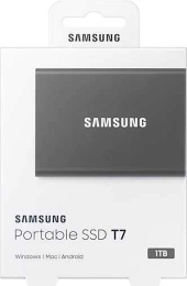 1ТБ Внешний диск SSD Samsung T7 MU-PC1T0T/WW, USB-C, запись - 1000МБ/с, чтение - 1050МБ/с, черный