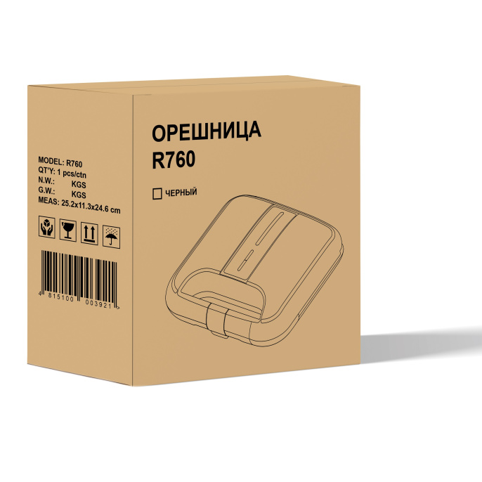 Орешница RageX R760-000 750 Вт, количество порций: 12 половинок, тип выпечки: орешки, индикация питания и готовности к работе, материал корпуса: пластик, длина кабеля: 0.8 м, цвет: черный