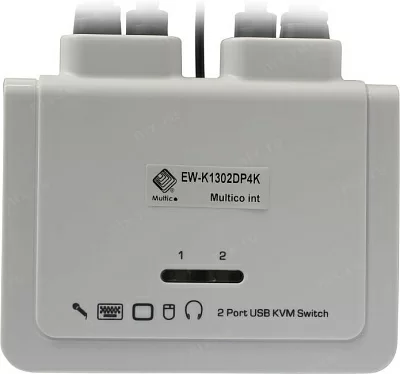 Переключатель Multico EW-K1302DP4K 2-port DisplayPort USB KVM Switch (клав.USB+мышьUSB+DP+AudioпроводнойПДУкабели несъемные)