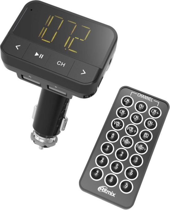 Автомобильный FM-модулятор Ritmix FMT-B200 черный MicroSD USB PDU 80000765