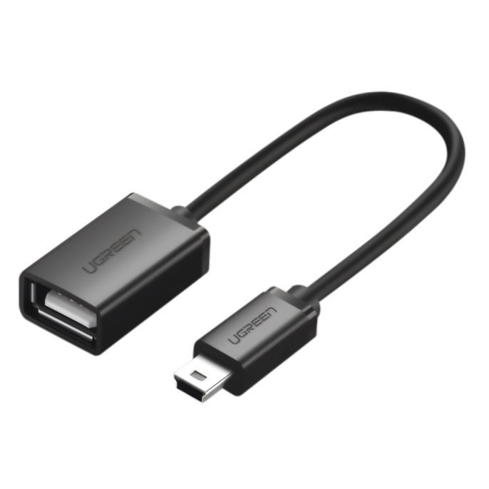 Кабель UGREEN US249 (10383) Mini USB 5Pin Male To USB 2.0 A Female OTG Cable. Длина 10 см. Цвет: черный