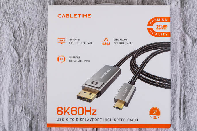 Кабель CABLETIME CC22L (CT-CMDP8K-ZG2) 2 м, USB C-DisPlayPort 8K/60 Гц