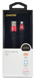 Кабель Digma LIGHT-1.2M-FLAT-BLK USB m -Lightning m 1.2м черный/красный плоский