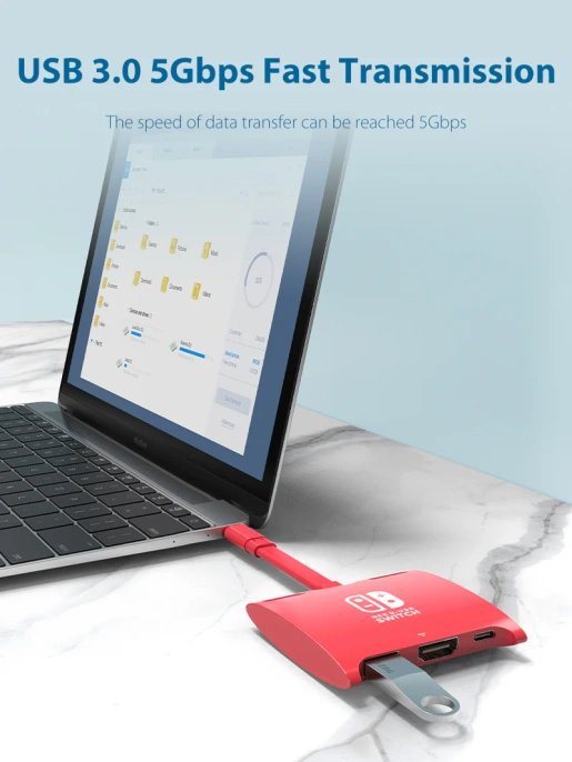 Док-станция Switch CABLETIME CB40U CT-SHUB31-PBU для Nintendo Switch OLED 3 в 1 USB C HUB Blue