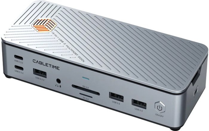 Многопортовая док-станция CABLETIME CB14G (CT-DK142-AG) с 3 монитора 2 порта HDMI DisplayPort 8K USB 3.0 Ethernet