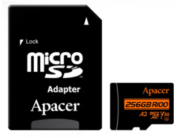 Карта памяти Apacer AP256GMCSX10U8-R 256GB microSDXC, класс 10, UHS-I класс U3 , V30, A2, скорость чтения: 100МБ/с, скорость записи: 80МБ/с, с адаптером
