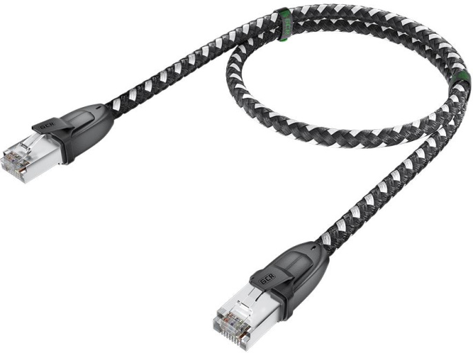 GCR Патч-корд PROF прямой 3.0m, UTP медь кат.6, STRONG черно-белый нейлон, ethernet high speed 10 Гбит/с, T568B, GCR-52778