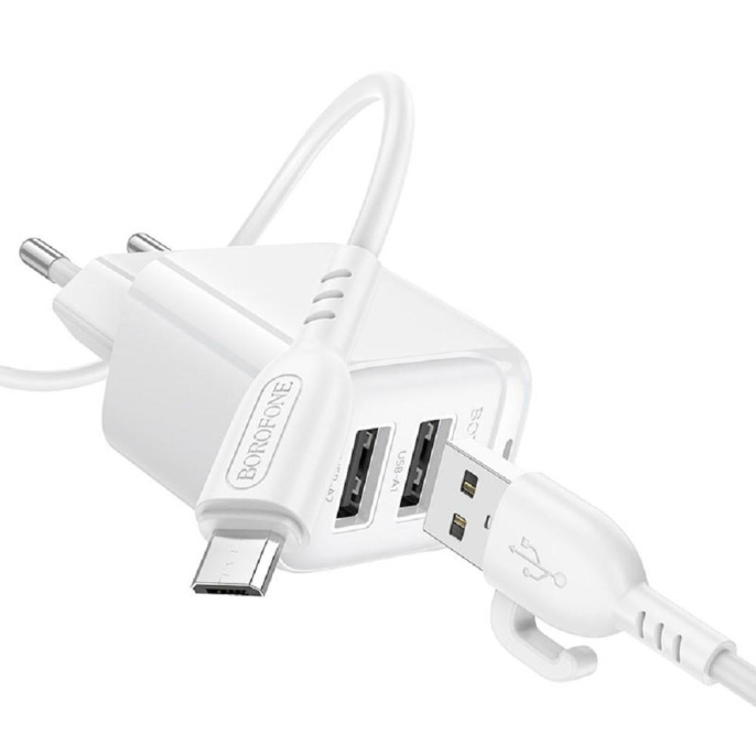  BOROFONE BAS41A/ Сетевое ЗУ/ 2 USB/ Выход: 12W/ White (B-13741)