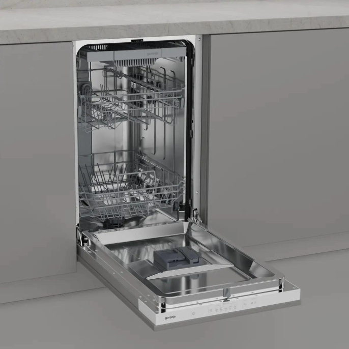 Встраиваемая посудомоечная машина Gorenje GV523E10WE,  узкая, ширина 44.8см, полновстраиваемая, загрузка 11 комплектов, серебристый