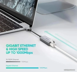 Переходник UGREEN CM209-50922 USB-A 3.0 to RJ45 F , Gigabit Ethernet скорость сети до 1 Гбит/с, Скорость USB 3.0 до 5 Гбит/с, Светодиодные индикаторы, Алюминиевый корпус