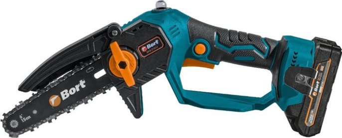 Bort BKS-216-LI Цепная пила аккумуляторная, {36В Li-Ion, Makita 18V LXT, шина 155мм, Бесщеточный, Шаг цепи, дюйм 1/4, движения цепи, м/сек 10, вес 2 кг, 2 АКБ + ЗУ} [93418279]