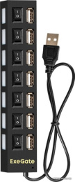USB-Хаб концентратор 7-в-1 ExeGate DUB-72SW кабель-адаптер USB2.0 -- 7xUSB2.0, кнопки включения/отключения для каждого порта, Plug&Play, черный EX293978RUS