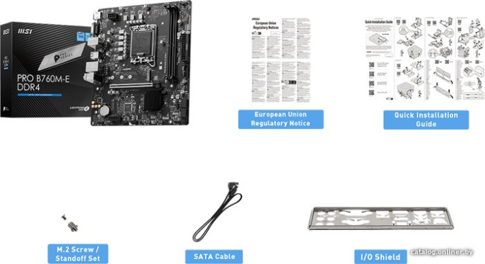 Материнская плата MSI Pro B760M-E DDR4 mATX, сокет Intel LGA1700, чипсет Intel B760, память 2xDDR4, слоты: 1xPCIe x16 4.0, 1xM.2
