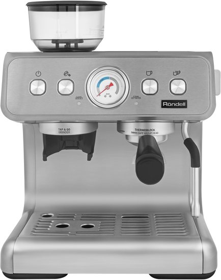 Кофемашина автоматическая Rondell RDE-1105,  15Бар,  с ручным капучинатором,  серебристый