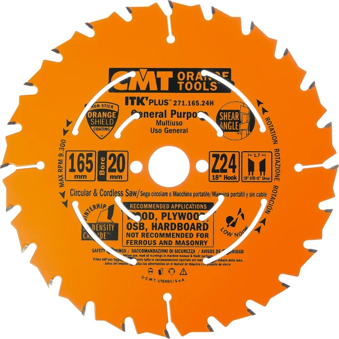 Диск пильный по дереву (165х20/15,87х1,7/1.1 мм; Z24) CMT 271.165.24H
