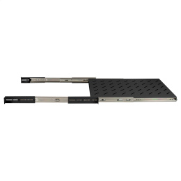 Полка выдвижная 19" ExeGate ECSS-FS1000-B (перфорированная, глубина 650мм, крепление 19" 1U, для напольных шкафов и стоек глубиной 800мм/1000мм, нагрузка до 40кг, цвет черный RAL 9004) EX301148RUS