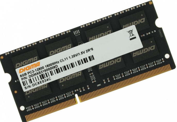 Оперативная память Digma DGMAS31600008D DDR3 -  1x 8ГБ 1600МГц, для ноутбуков (SO-DIMM),  Ret