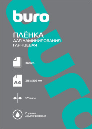 Пленка для ламинирования Buro 125мкм A4 100шт глянцевая 216x303мм