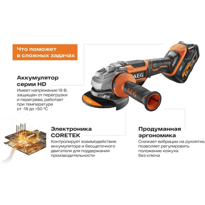 Бесщеточная угловая шлифмашина AEG BEWS18-125BL PX-602C 4935464422