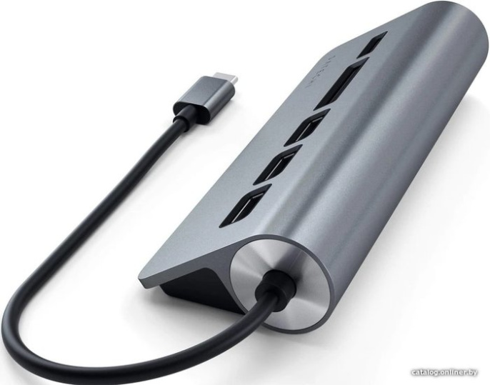 USB-концентратор Satechi Type-C USB Hub & Micro/SD Card Reader. Интерфейс USB-C. 3 порта USB 3.0 , слоты для карты памяти. Цвет серый космос. (ST-TCHCRM)