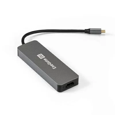 Док-станция ExeGate DUB-31C/PD/H EX293984RUS (кабель-адаптер USB Type-C -- 3xUSB3.0 + PD 60W + HDMI 4K@30Hz, Plug&Play, серый)