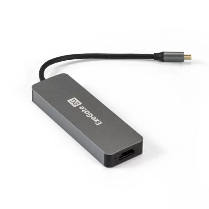 Exegate EX293984RUS Док-станция ExeGate DUB-31C/PD/H (кабель-адаптер USB Type-C -- 3xUSB3.0 + PD 60W + HDMI 4K@30Hz, Plug&Play, серый)