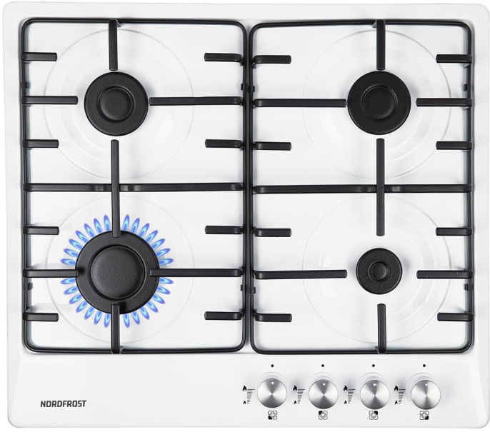Газовая варочная панель NORDFROST HS 6040 W,  4 конфорки,  эмалированная сталь,  белый