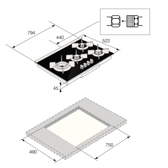 Газовая варочная панель ASKO/ Арт. 741476 Газовая варочная панель ASKO, 4 зоны,материал стеклокерамика,кольцо для вока-чугун,электроподжиг,конфорка Fusion ,цвет черный HG8843BGB1