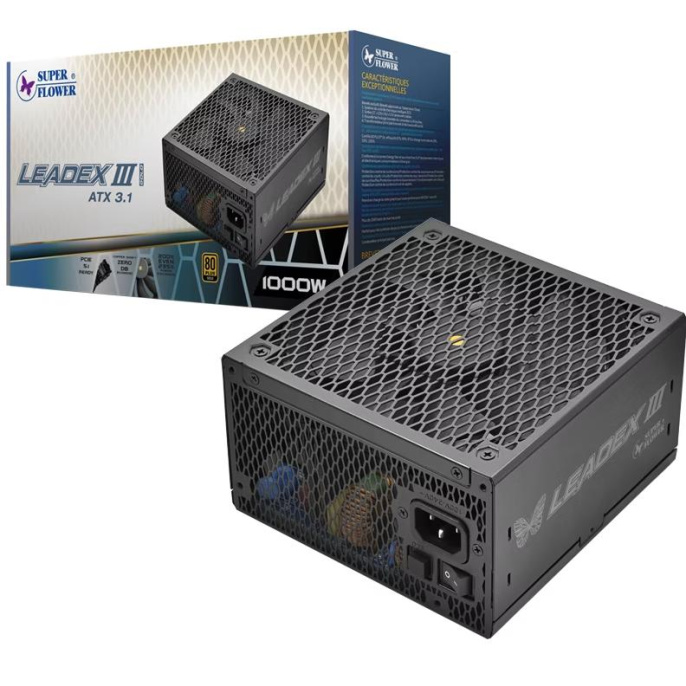 Блок питания Super Flower Leadex III Gold 1000W SF-1000F14GE ATX 12V V3.1, 80Plus Gold, 3,3V-20А, 5V-20А, 12V-83.3А, -12V-0.5А, 5Vsb-3А, 1x24pin, 2х4+4pin, 4х6+2pin, 8хSATA, OPP/OVP/SCP/OTP/OCP/UVP/NLO/SIP, 140mm, FDB, 150×150×86мм