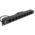 Блок розеток с кабелем с вилкой C14 ExeGate ServerPro PDU-19H906 Al-9S-C14-2.5CU (19", 1U, Алюминий, 9*EU/Тип F(Schuko), кабель с вилкой IEC 320 C14 VDE-250V-10A-3*1.0mm2, медь, 2.5 метра, индикатор питания, черный, RTL) EX280852RUS