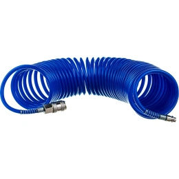Шланг спиральный синий с быстросъемными соединениями профессиональный 10 м; 20 бар; 5х8 мм Pegas PGS-4909