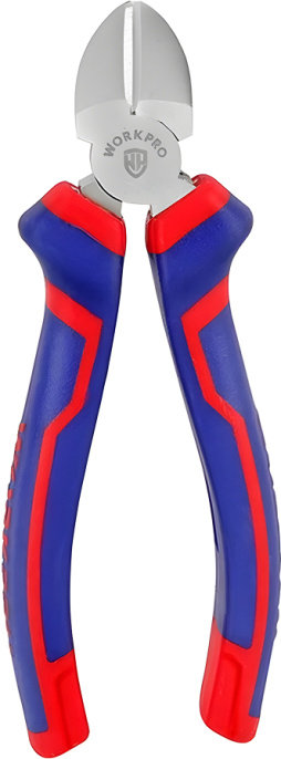 Бокорезы WorkPro WP231065 180мм материал: углеродистая сталь, кованая углеродистая сталь с покрытием Ni-Fe для долговечности, удобные двухкомпонентные рукоятки, обтекаемый дизайн с надежным захватом губок с насечкой и накаткой