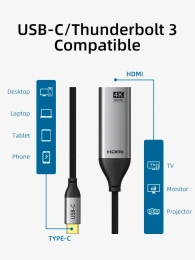 Кабель-адаптер CABLETIME CP10B (CT-C160-PU31-CMHDFn1-S0.2) 0.2 м, USB Type-C - HDMI, 4K/60 Гц, коаксиальный, нейлоновый