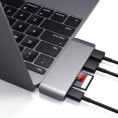 USB-хаб Satechi Type-C USB 3.0 Passthrough Hub для Macbook 12". Порты: 1x USB-C, 2 x USB 3.0, SD, microSD. Цвет серый космос. (ST-TCUPM)