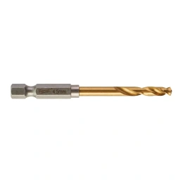 Сверло по металлу Milwaukee Shockwave HSS-G Ti 4.5мм (48894710) (по металлу, форма наконечника: спиральная, угол заточки 135° уменьшает "гуляние" сверла при засверливании, титановое покрытие)