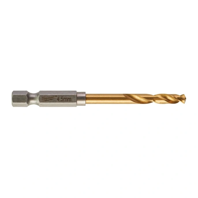 Сверло по металлу Milwaukee Shockwave HSS-G Ti 4.5мм (48894710) (по металлу, форма наконечника: спиральная, угол заточки 135° уменьшает "гуляние" сверла при засверливании, титановое покрытие)