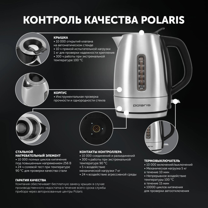 Чайник электрический Polaris PWK 1865CA 1.8л. 2200Вт сталь корпус: нерж.сталь (025429)