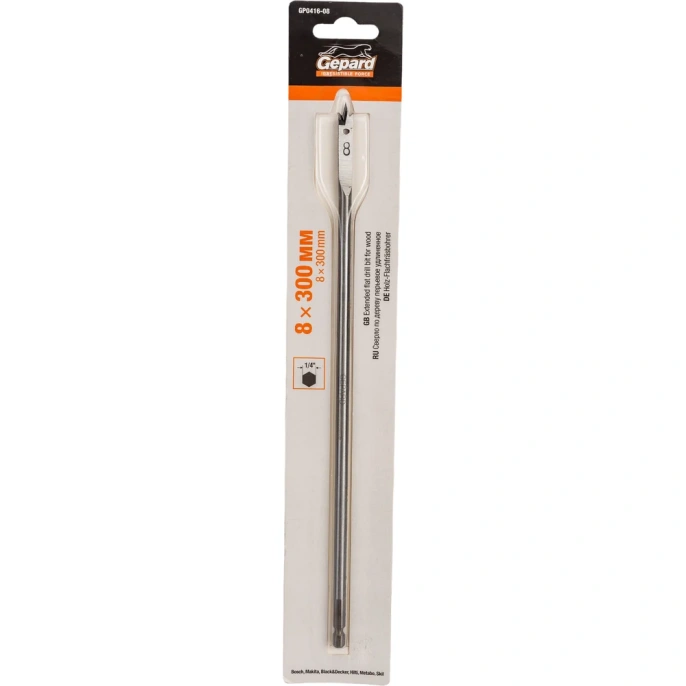 Сверло перьевое удлиненное по дереву 8x300 мм Gepard GP0416-08