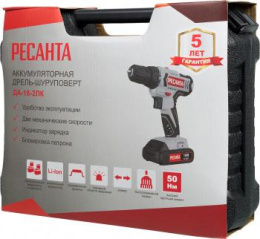 Дрель-шуруповерт Ресанта ДА-18-2ЛК аккум. патрон:быстрозажимной (кейс в комплекте) (75/14/5)
