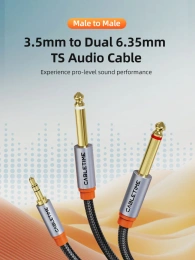Стерео аудиокабель CABLETIME CF27P (CT-A35D6-AG5) 5 м, 3,5 мм - 2 6,35 мм - Black Braided